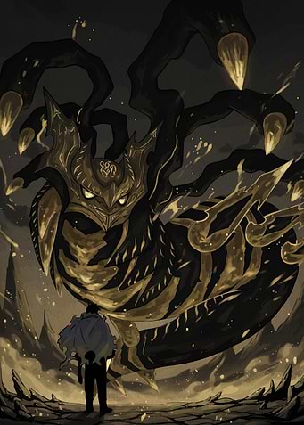 Hero Confronts Dark Fantasy Monster