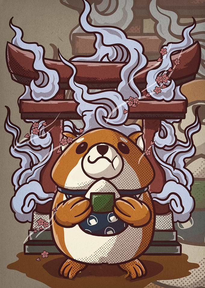 Cute Shiba Inu with Onigiri