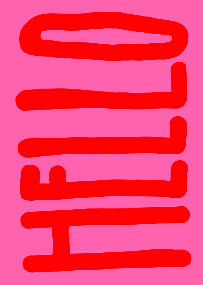 Red Hello on Pink Background