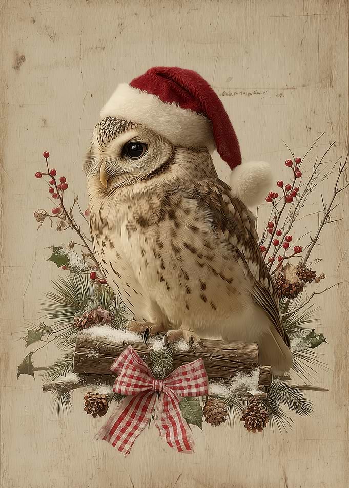 Christmas Owl with Santa Hat