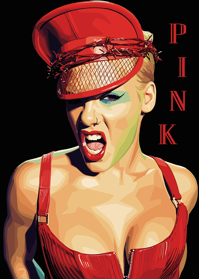 Pink Portrait with Red Hat