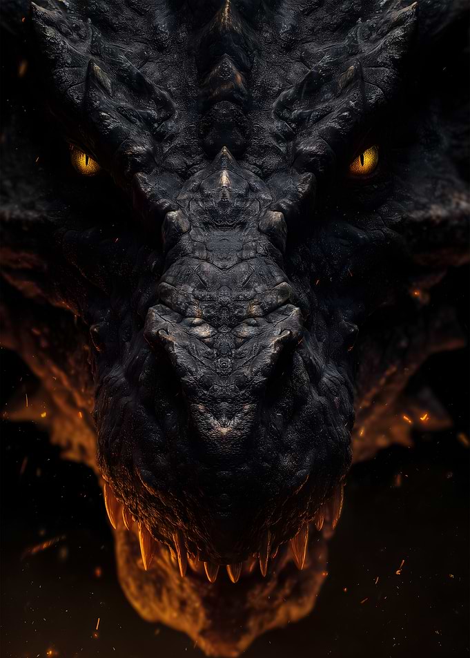 Dragon face close-up with glowing eyes