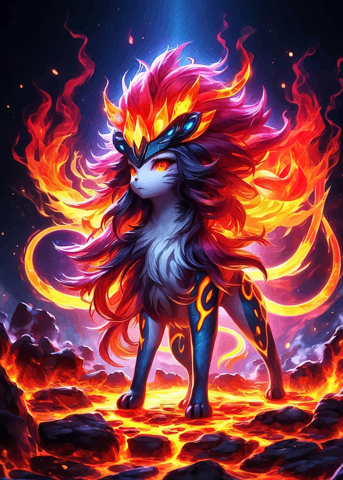 Fiery Feline Fantasy Creature