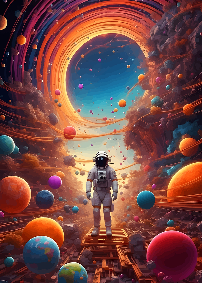 Astronaut in Colorful Space Landscape