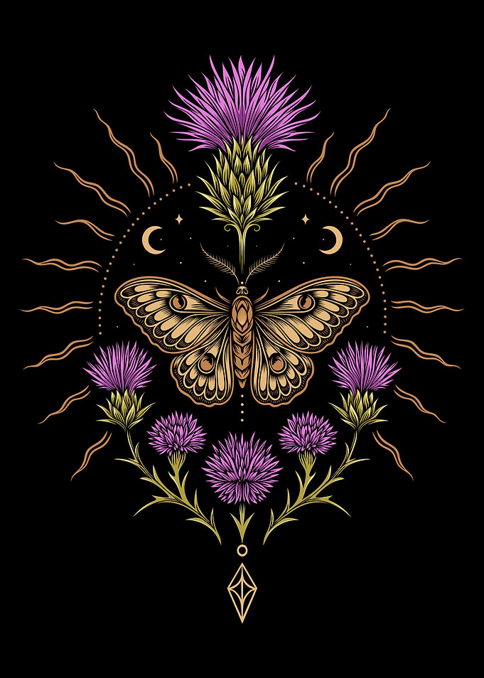Moth and Thistle - Mystical Botanical Art