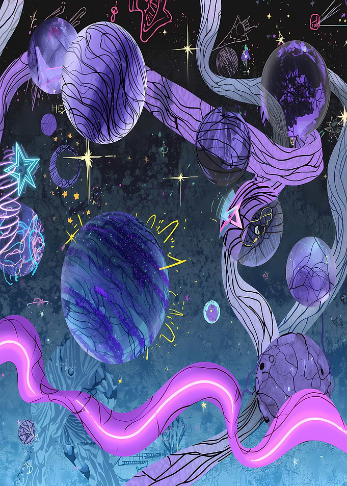 Abstract Space Art with Planets