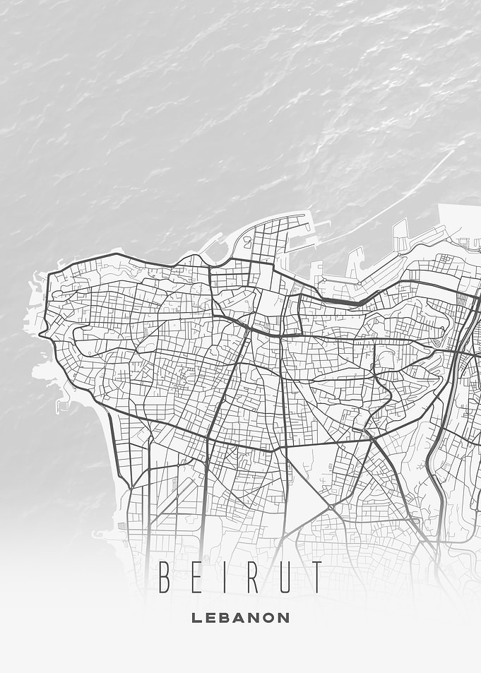 Beirut, Lebanon - Minimalist Waterfront City Map Poster, Modern Wall Art