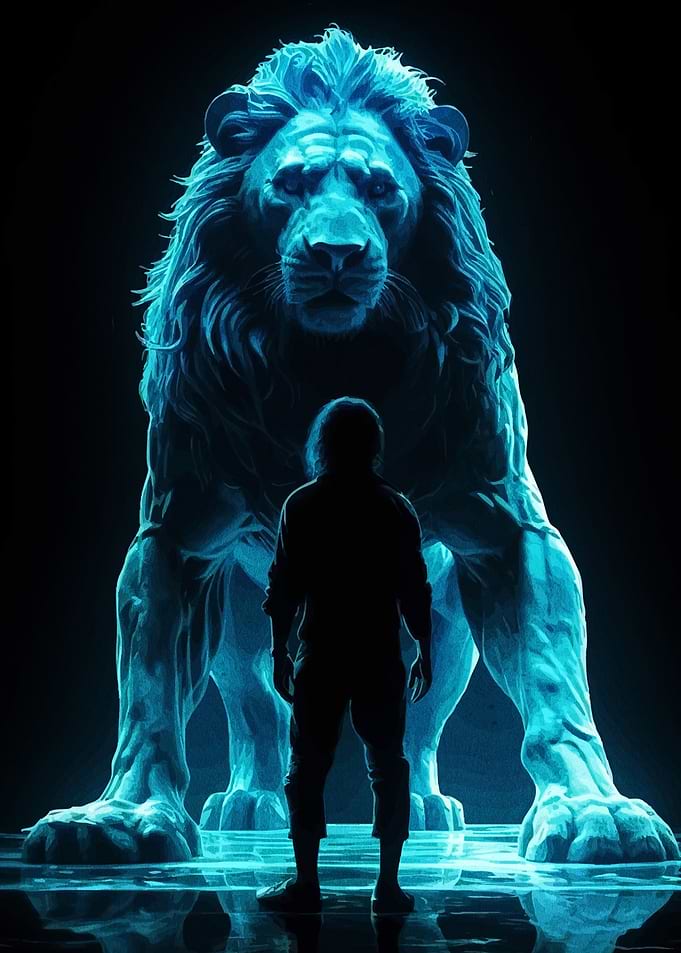 Man and Lion Statue Blue