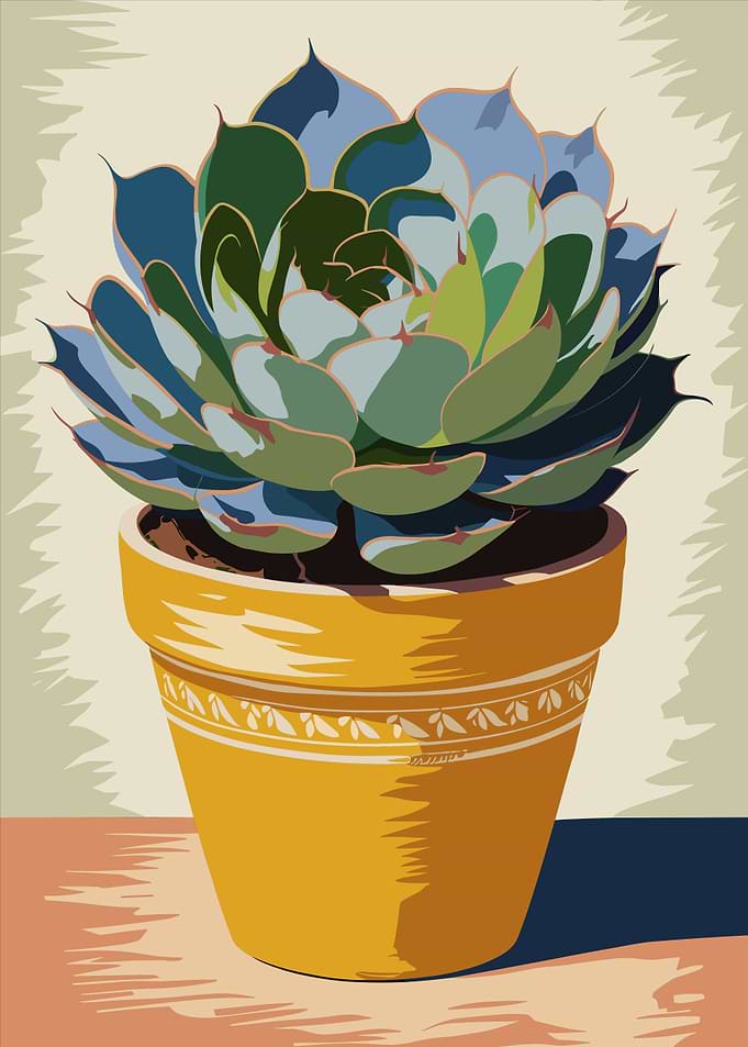 Succulent in Yellow Ochre Pot Illustration