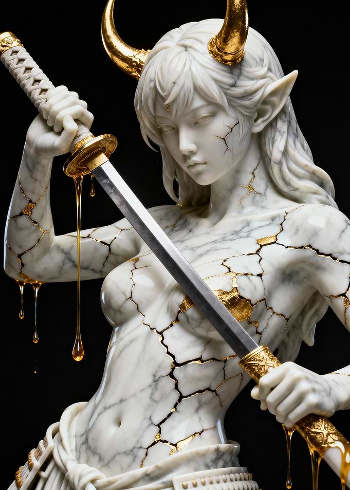 Marble Demon Girl with Katana