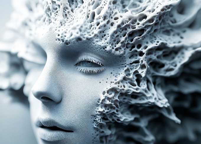 Abstract Face Sculpture in Pale Blue