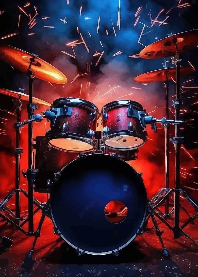 Drum Set with Red and Blue Lights