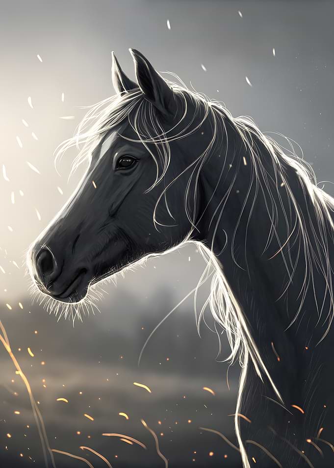 Elegant Dark Horse Portrait Wall Art