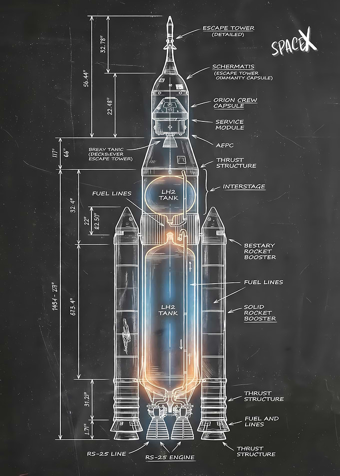 SpaceX Rocket Blueprint Technical Drawing