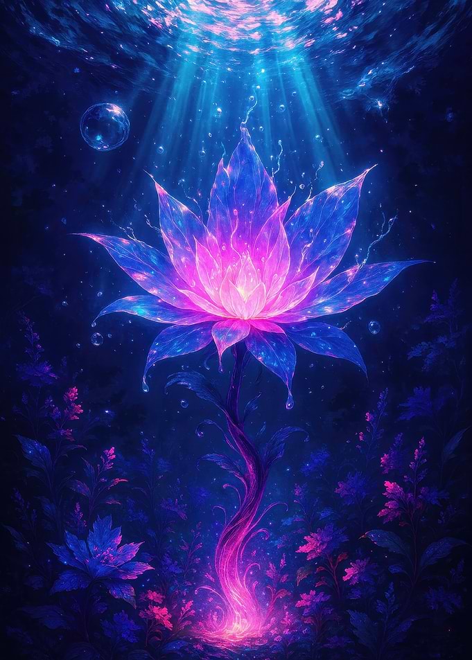Glowing Lotus Flower in Deep Blue