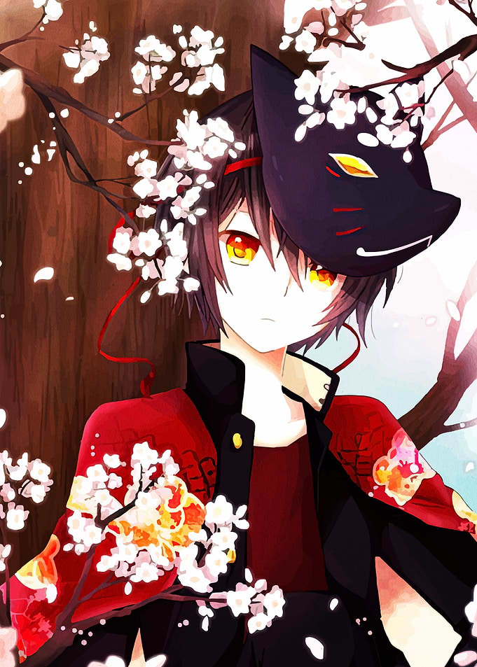 Anime Boy with Fox Mask