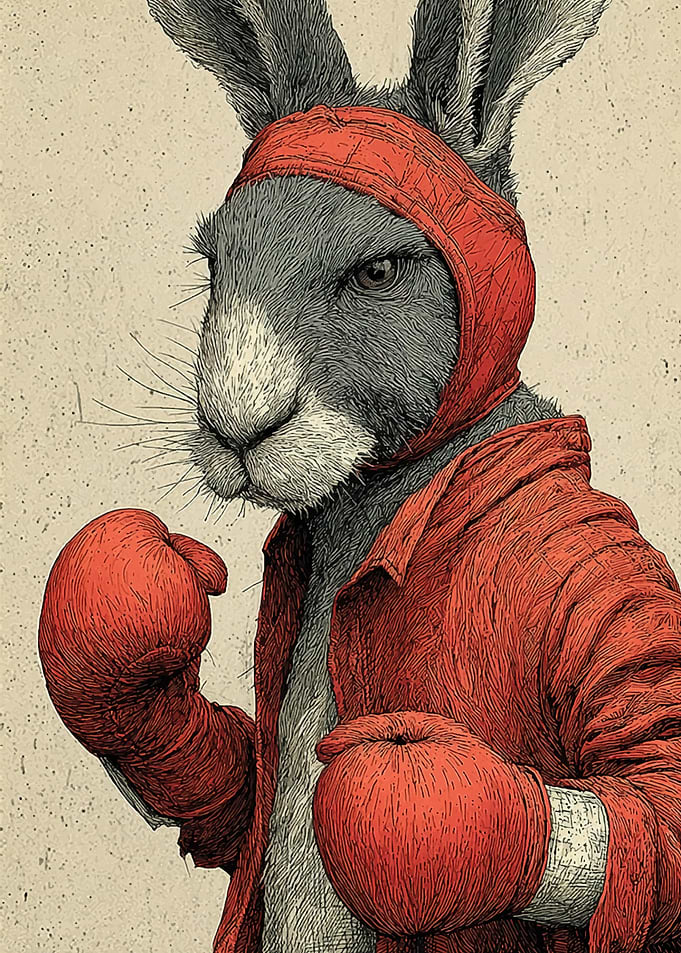 Rabbit Boxer in Red Outfit