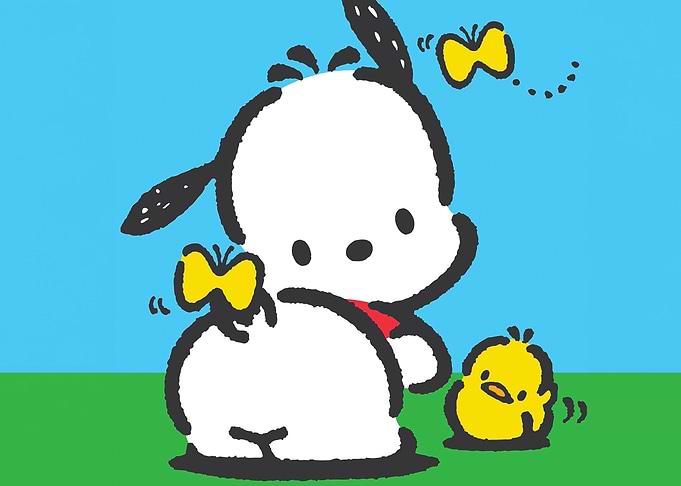 Pochacco with Chick and Butterflies
