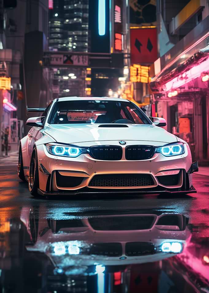 M4 car in Neon Cityscape