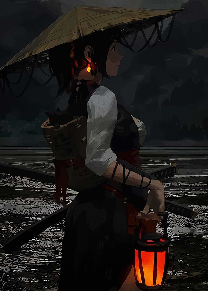 Samurai Woman with Lantern