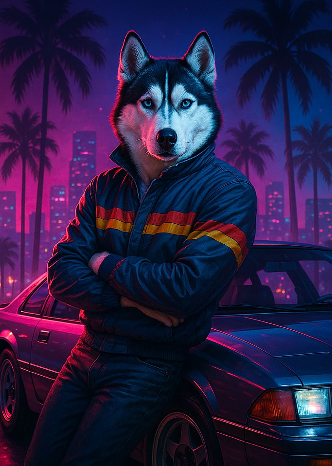 Retro 80s Husky with Car