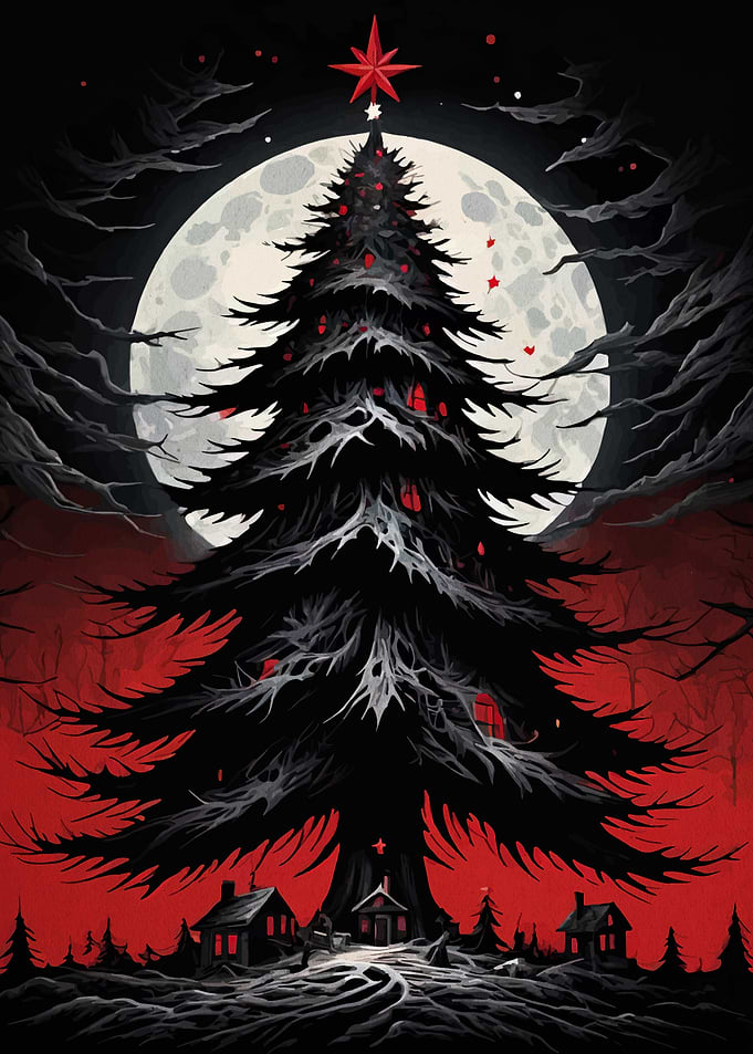 Dark Christmas Tree with Moon