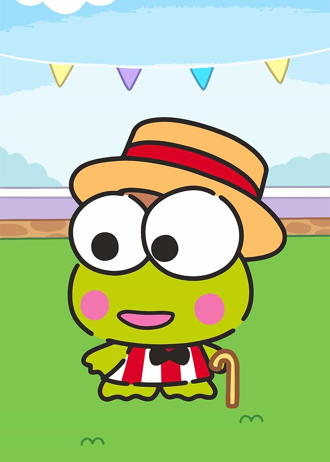 Keroppi in a hat with cane