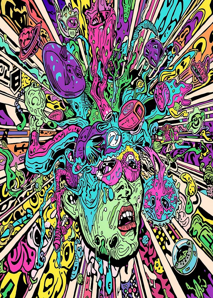 Psychedelic Mindscape with Abstract Elements