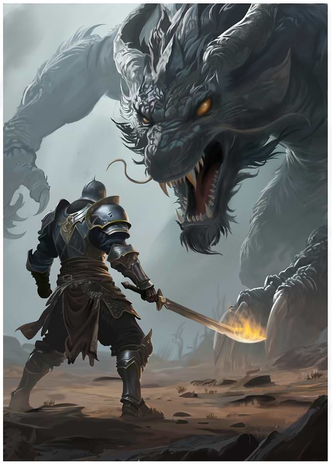 Knight facing a dragon