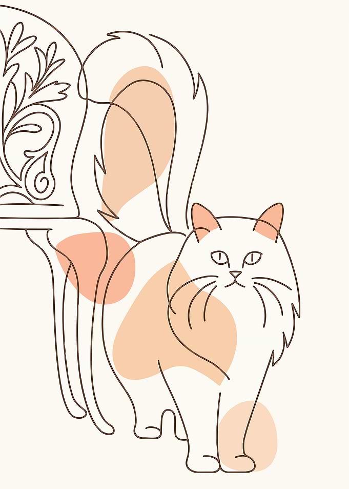 Minimalist Cat and Chair Line Art