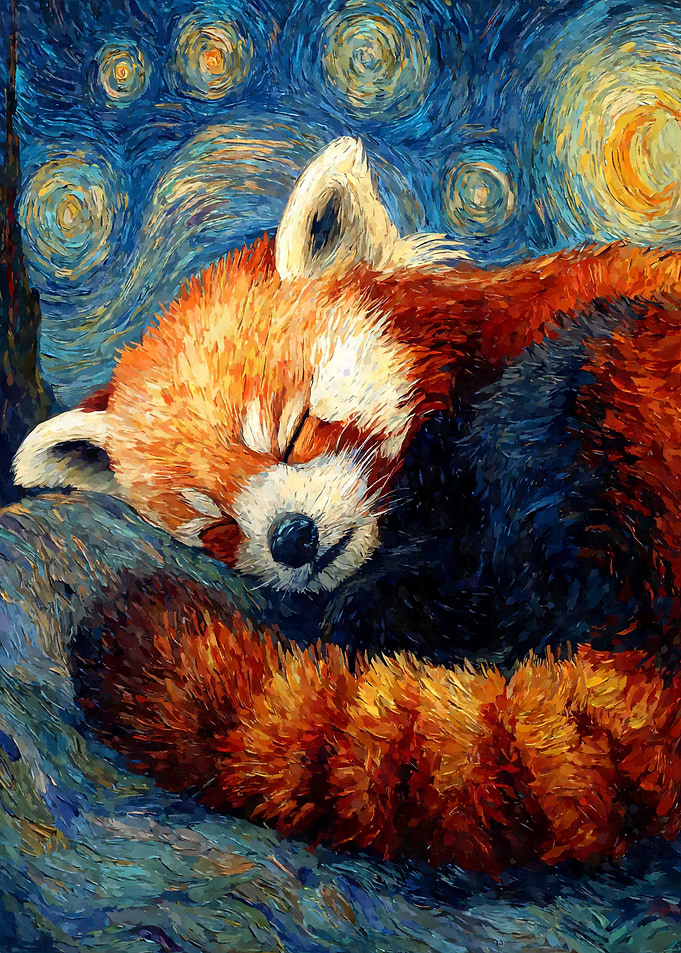 Sleeping Red Panda Starry Night