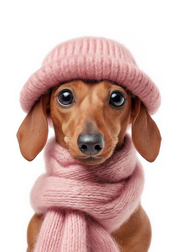Cozy Dachshund with Pink Hat and Scarf