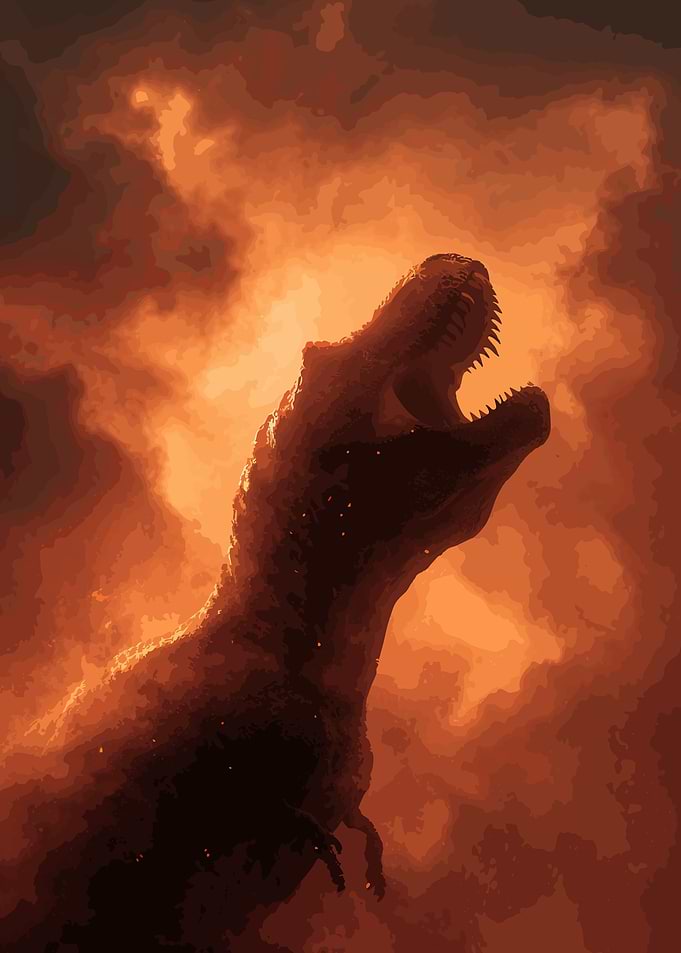 Tyrannosaurus Rex in Fiery Landscape