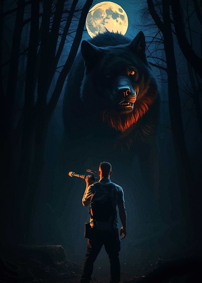 Man Wolf Moonlit Forest