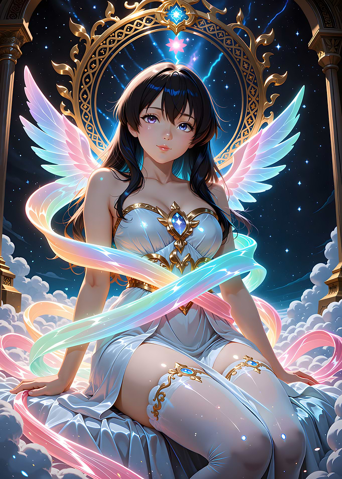 Anime Angel with Rainbow Ribbons