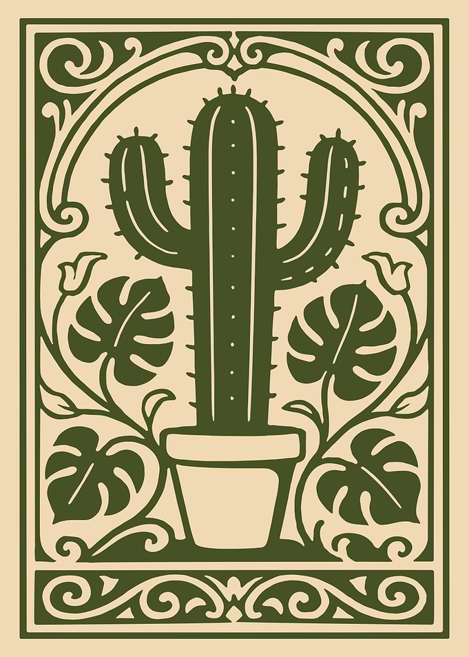 Cactus and Monstera Art Nouveau