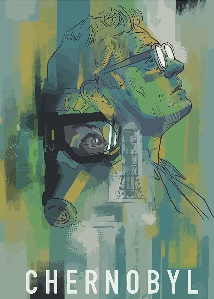 Chernobyl Illustration with Man and Mask