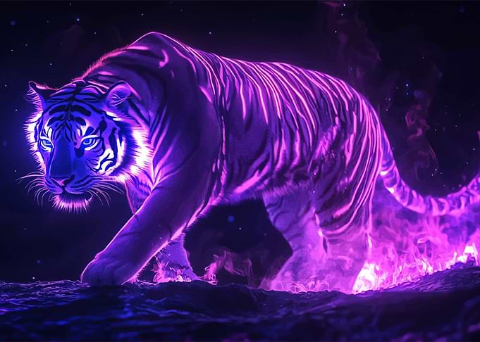Neon Tiger Purple Flames