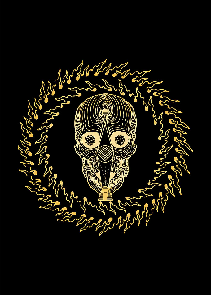 Ornate Golden Skull on Black Background
