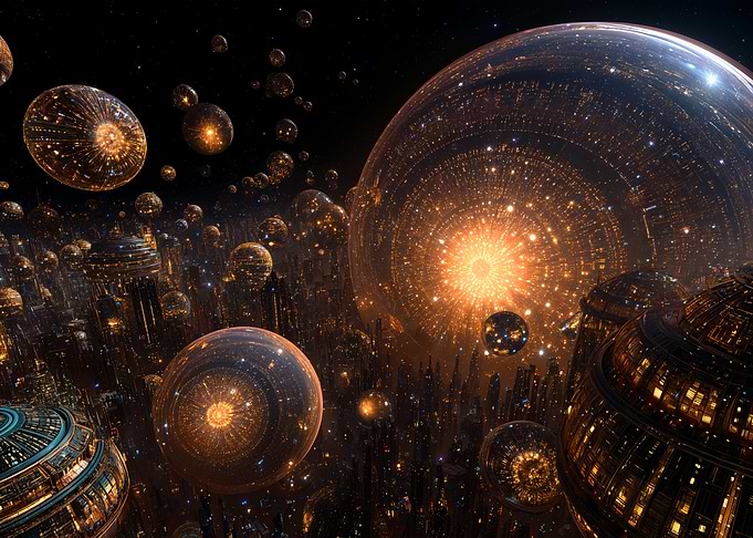 Futuristic Cityscape with Spherical Structures
