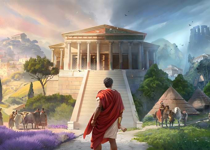 Ancient Roman Temple and Landscape
