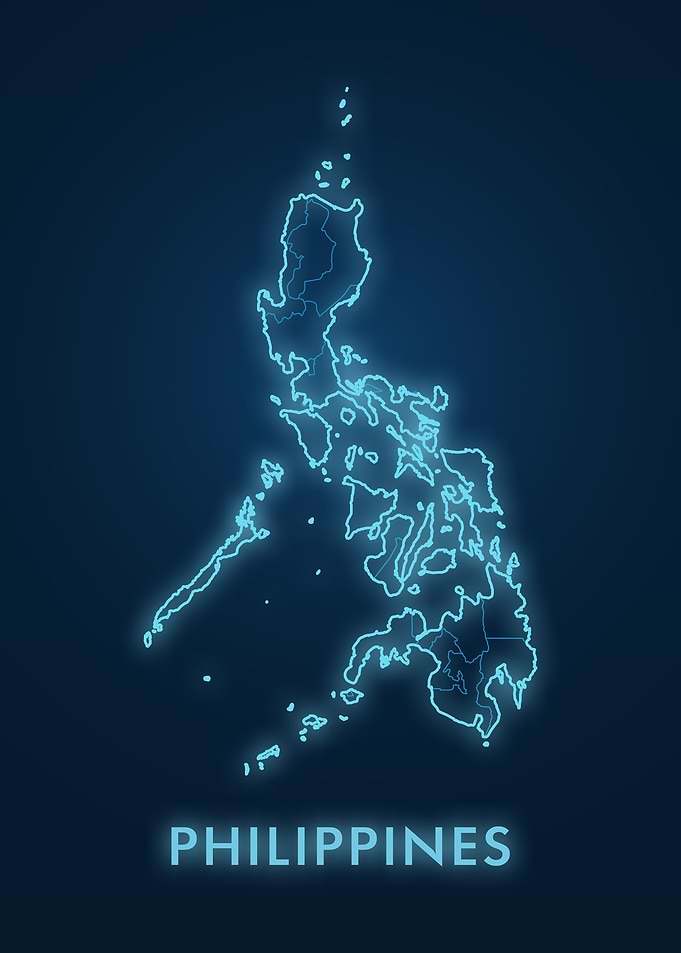 Philippines Map Neon Blue