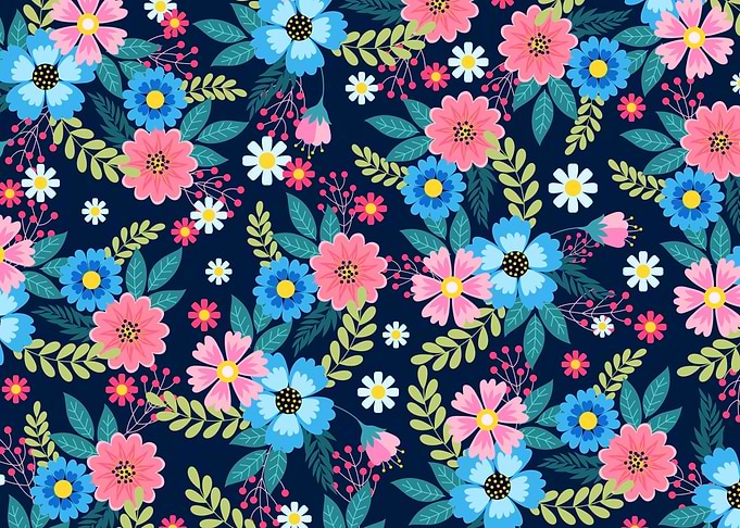 Floral Pattern on Dark Blue Background
