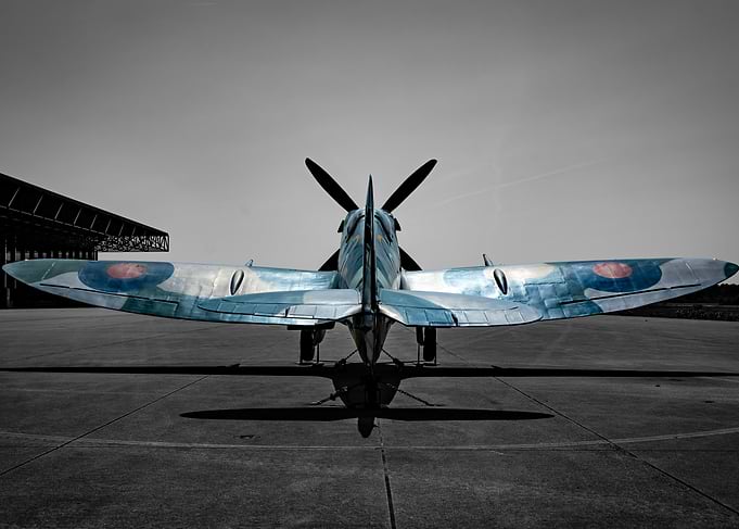 Spitfire fighter plane rear view