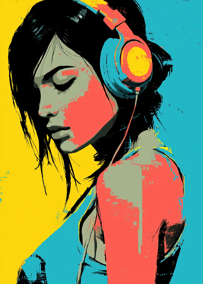 Girl with Headphones Pop Art Portrait