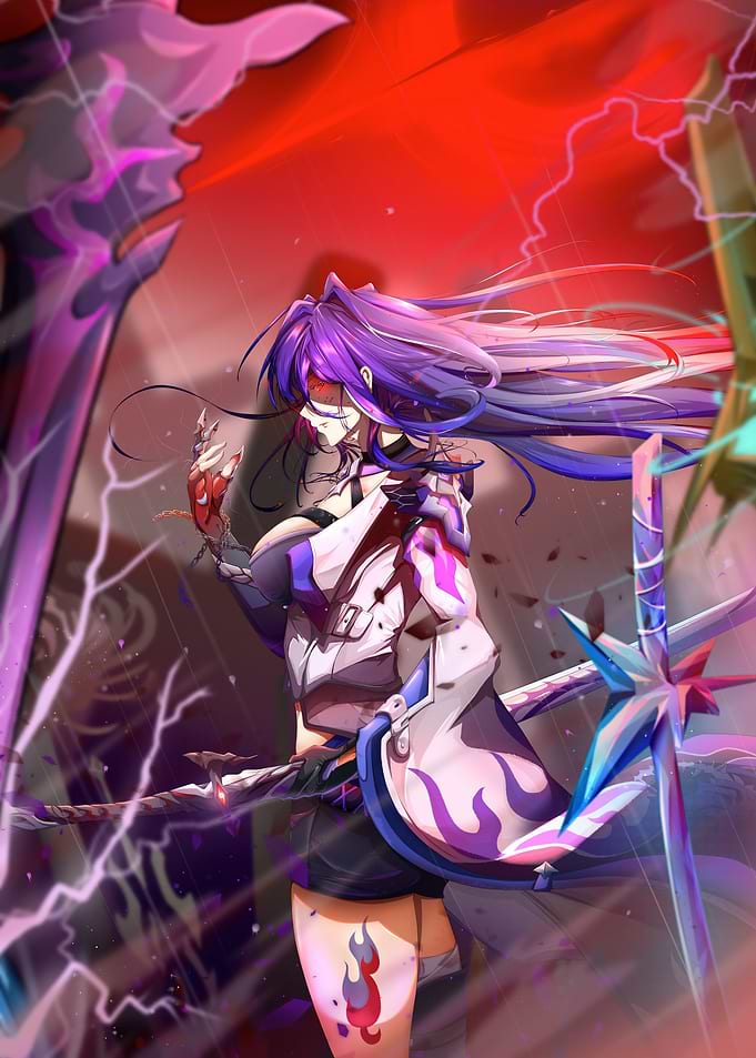 Anime Girl with Swords and Lightning