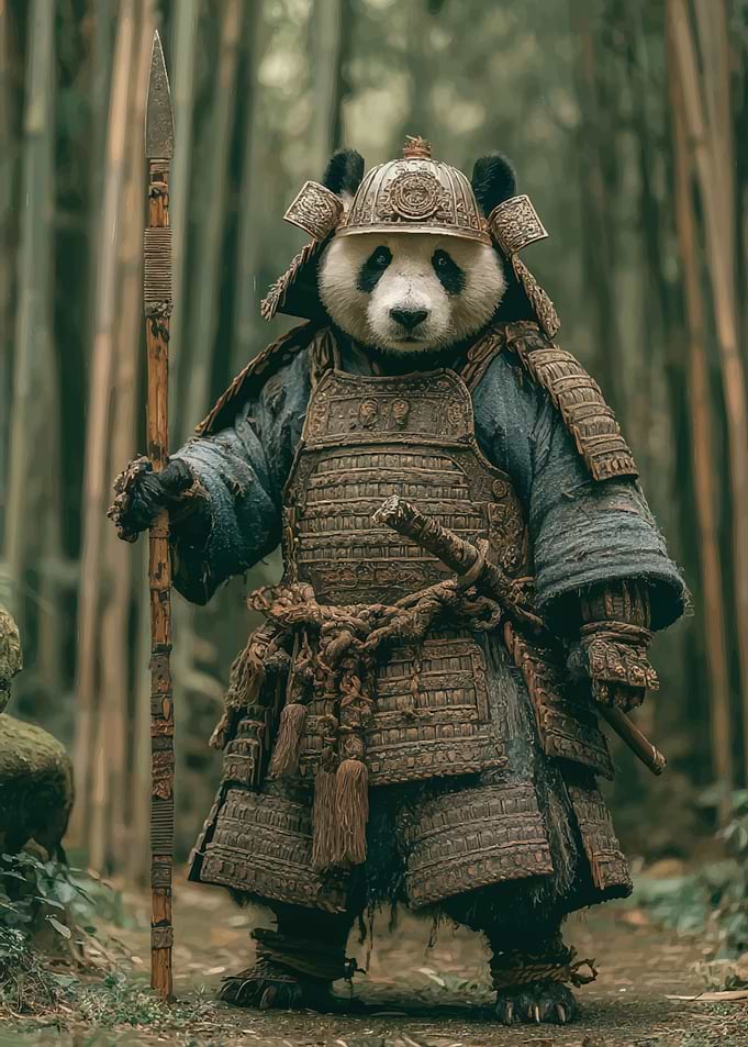 Panda Samurai Warrior in Bamboo Forest