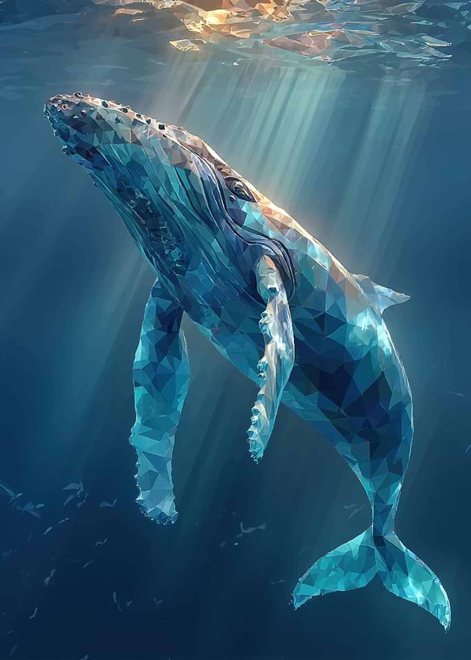 Low Poly Whale in Ocean