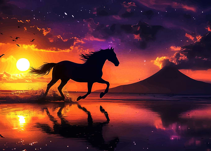 Horse Running Beach Sunset