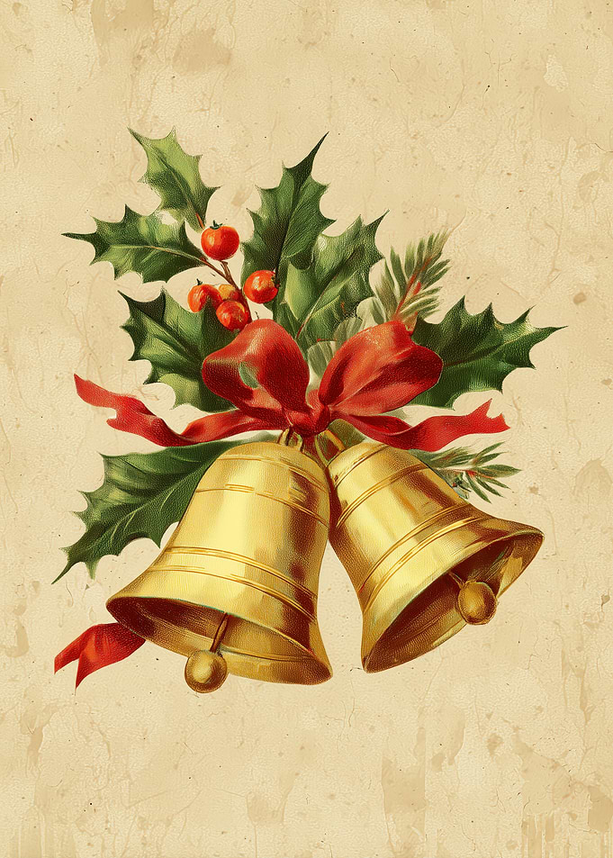 Vintage Christmas Bells with Holly Berries